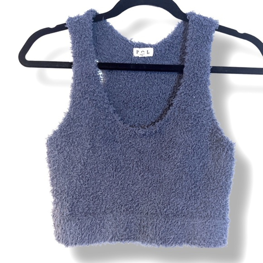 POL fuzzy grey wide band cropped‎ tank top S